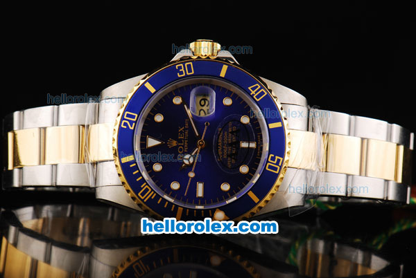 Rolex Submariner Swiss ETA 2836 Automatic Movement Steel Case with Blue Dial and Blue Bezel-Two Tone Strap - Click Image to Close